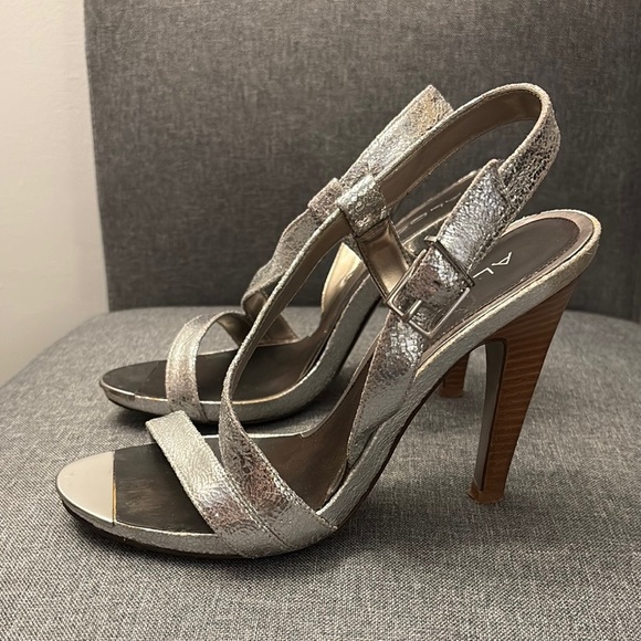 Aldo Silver Stiletto Heels with Ankle Strap - Picture 1 of 7